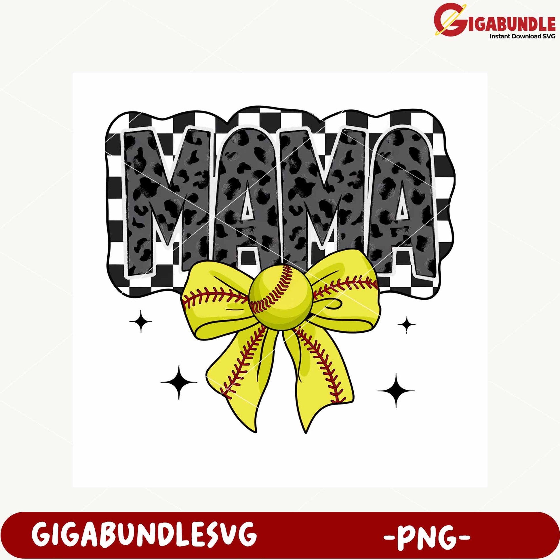 Mama Leopard Print Bow PNG Baseball Design for Moms