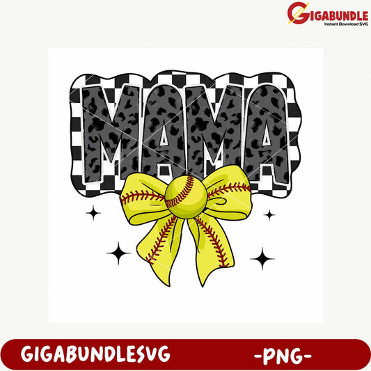 Mama Leopard Print Bow PNG Baseball Design for Moms