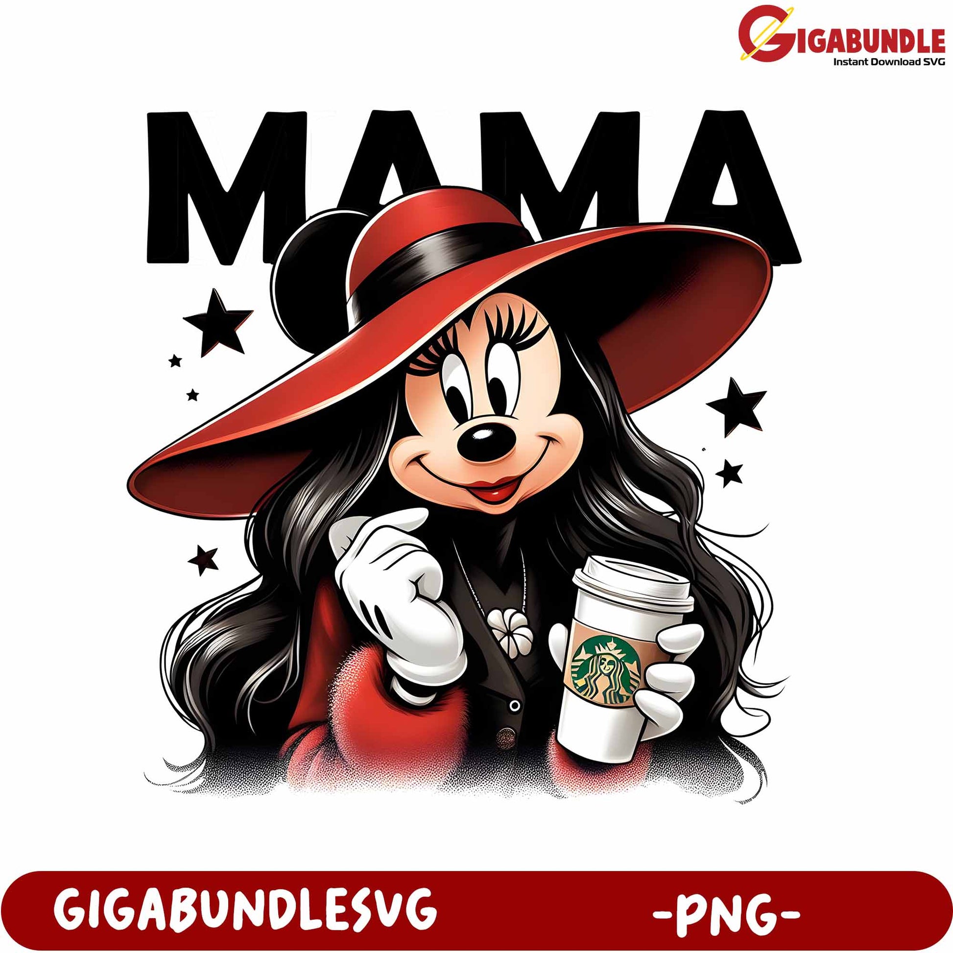 Mama Mouse Character with Stylish Hat and Coffee - PNG File