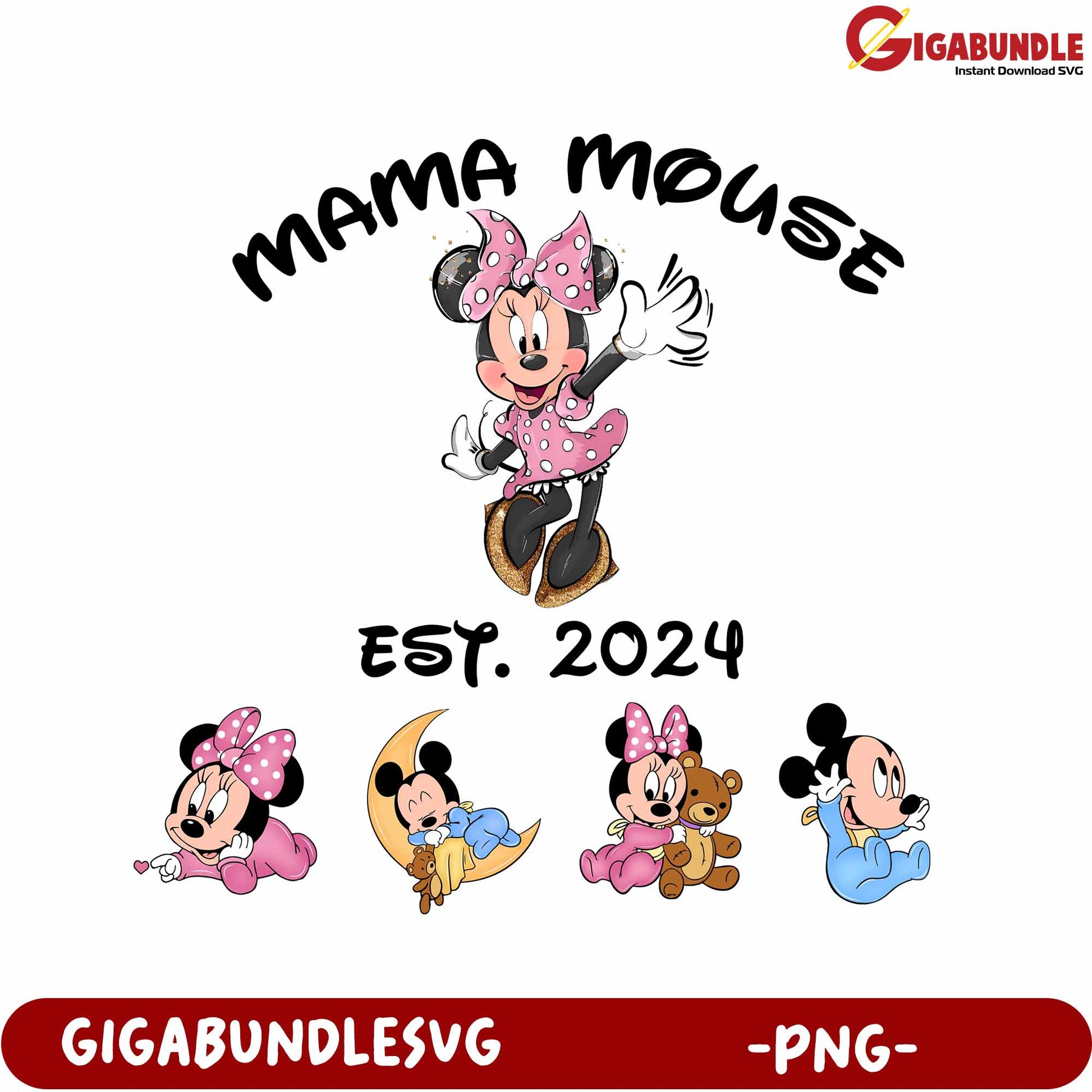 Mama Mouse Design PNG with Adorable Baby Characters - 2024