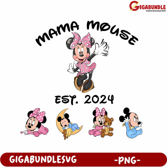 Mama Mouse Design PNG with Adorable Baby Characters - 2024