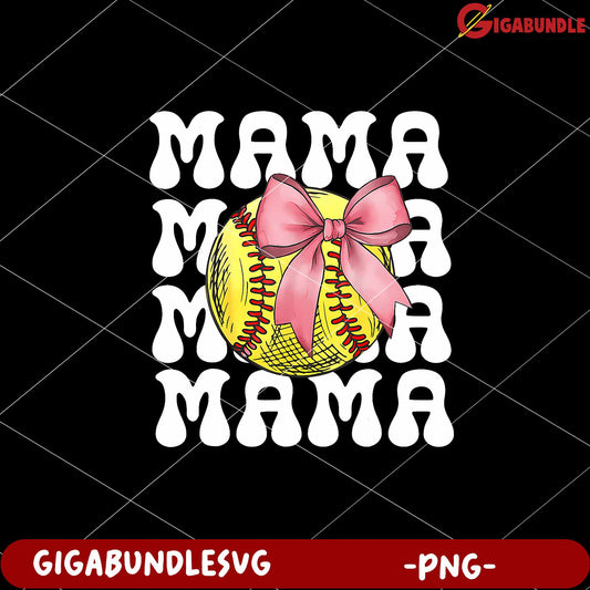 Mama Softball Design with Bow PNG Product Download