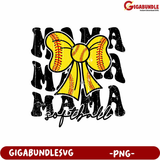Mama Softball Design with Yellow Bow for Sports Lovers PNG Image