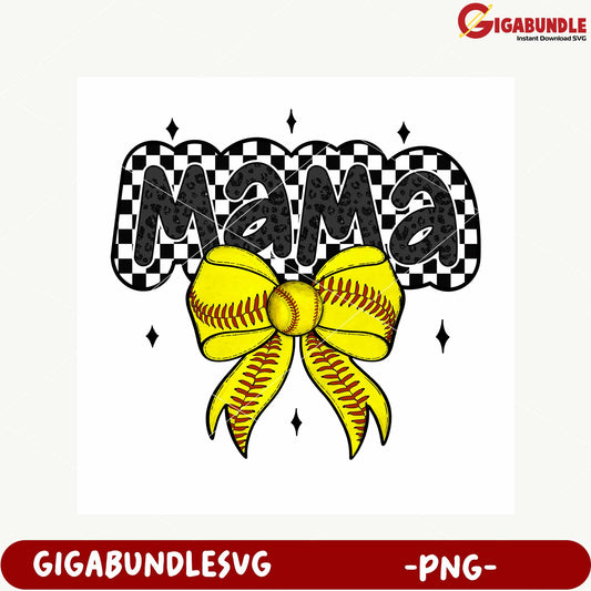 Mama Softball Themed Graphic with Bow PNG Design