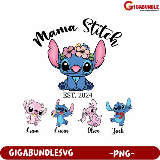 Mama Stitch Cartoon Characters PNG Design for Family Events