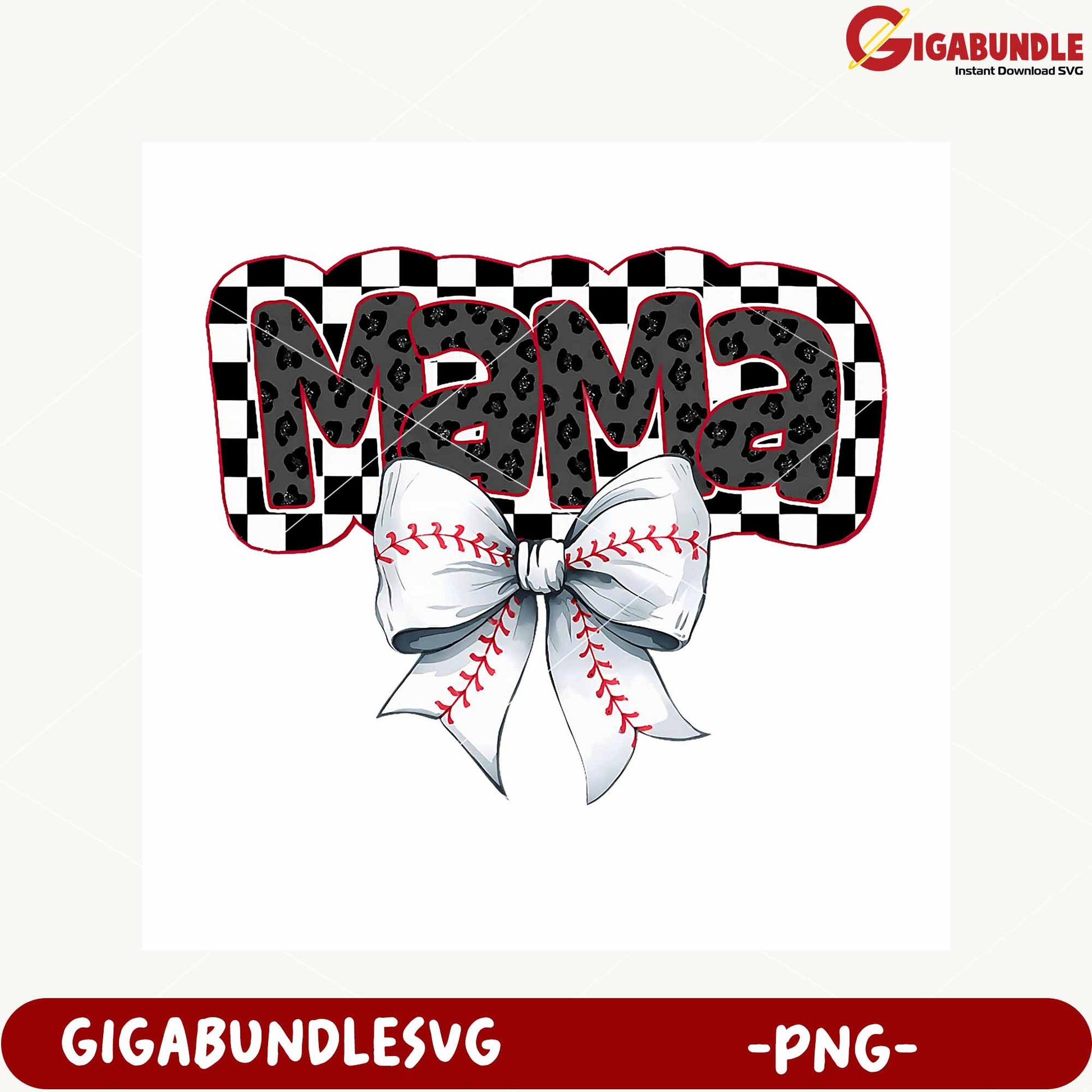 Mama Text with Bow and Checker Background PNG Design