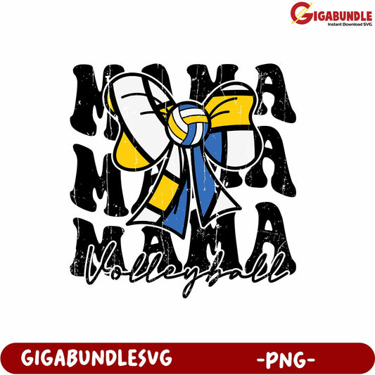 Mama Volleyball Graphic with Bow Decor for PNG Download