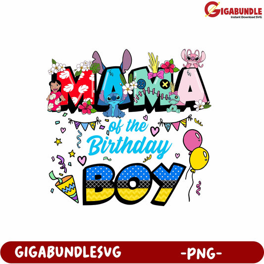 Mama of the Birthday Boy Cute PNG Design for Celebrations and Gifts