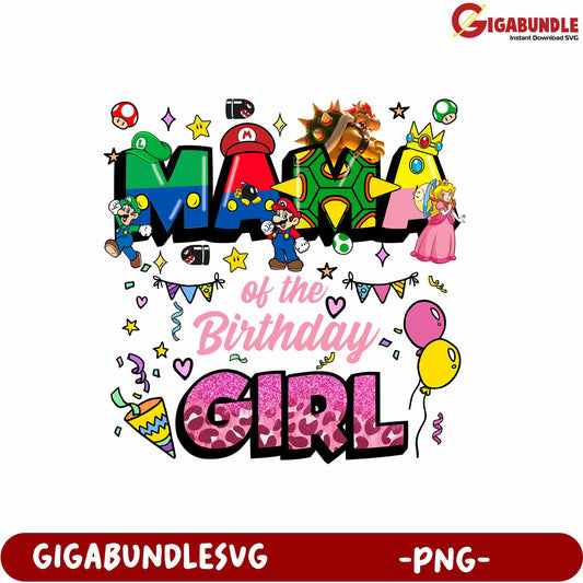 Mario Birthday Girl Celebration PNG Graphic for Party Fun