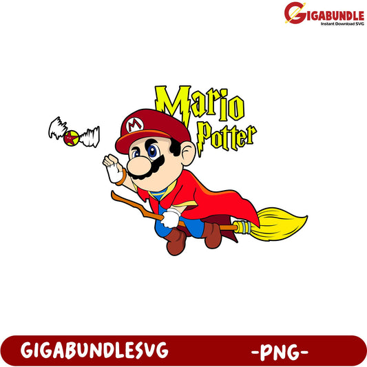 Mario Potter Funny Cartoon PNG Design for Creative Projects