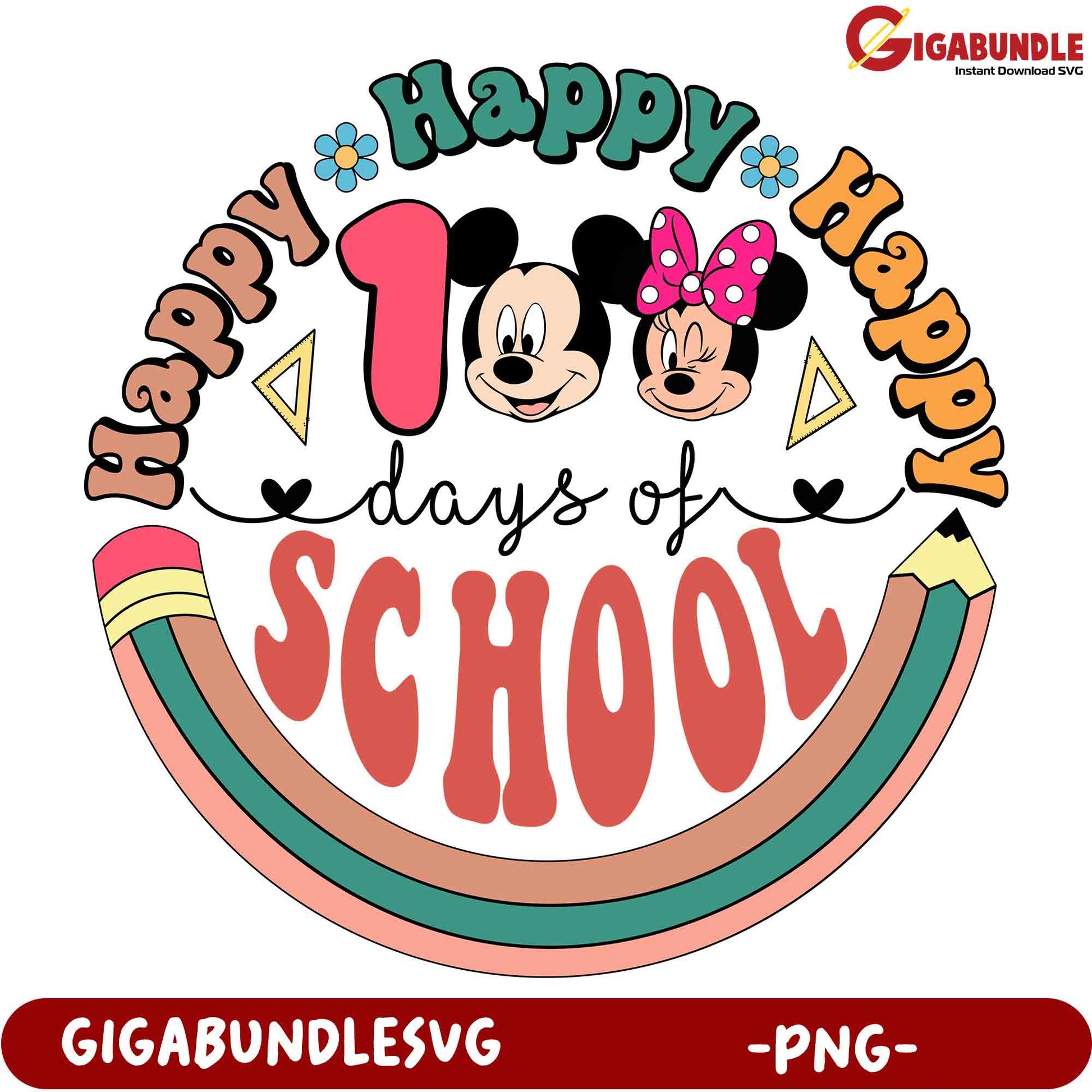 Mickey Minnie 100 Days School PNG