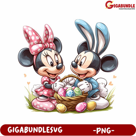 Mickey Minnie Celebrating Easter with Colorful Eggs - PNG