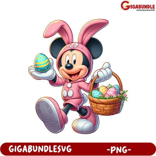 Mickey Mouse Easter Bunny PNG with Colorful Eggs and Basket
