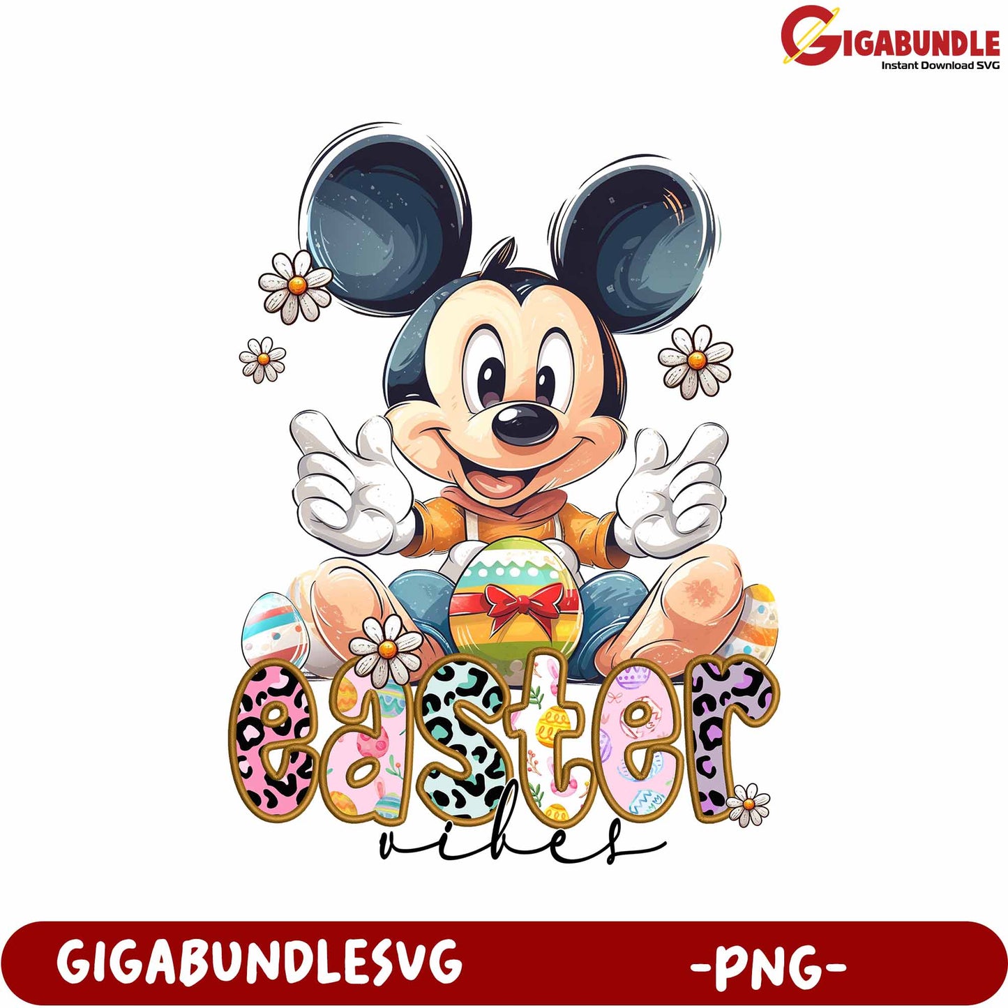 Mickey Mouse Easter Vibes Cute Kid PNG Graphic Design Art