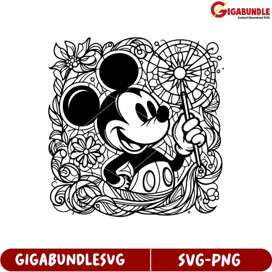 Mickey Mouse Floral Dandelion SVG Artwork for Creative Projects