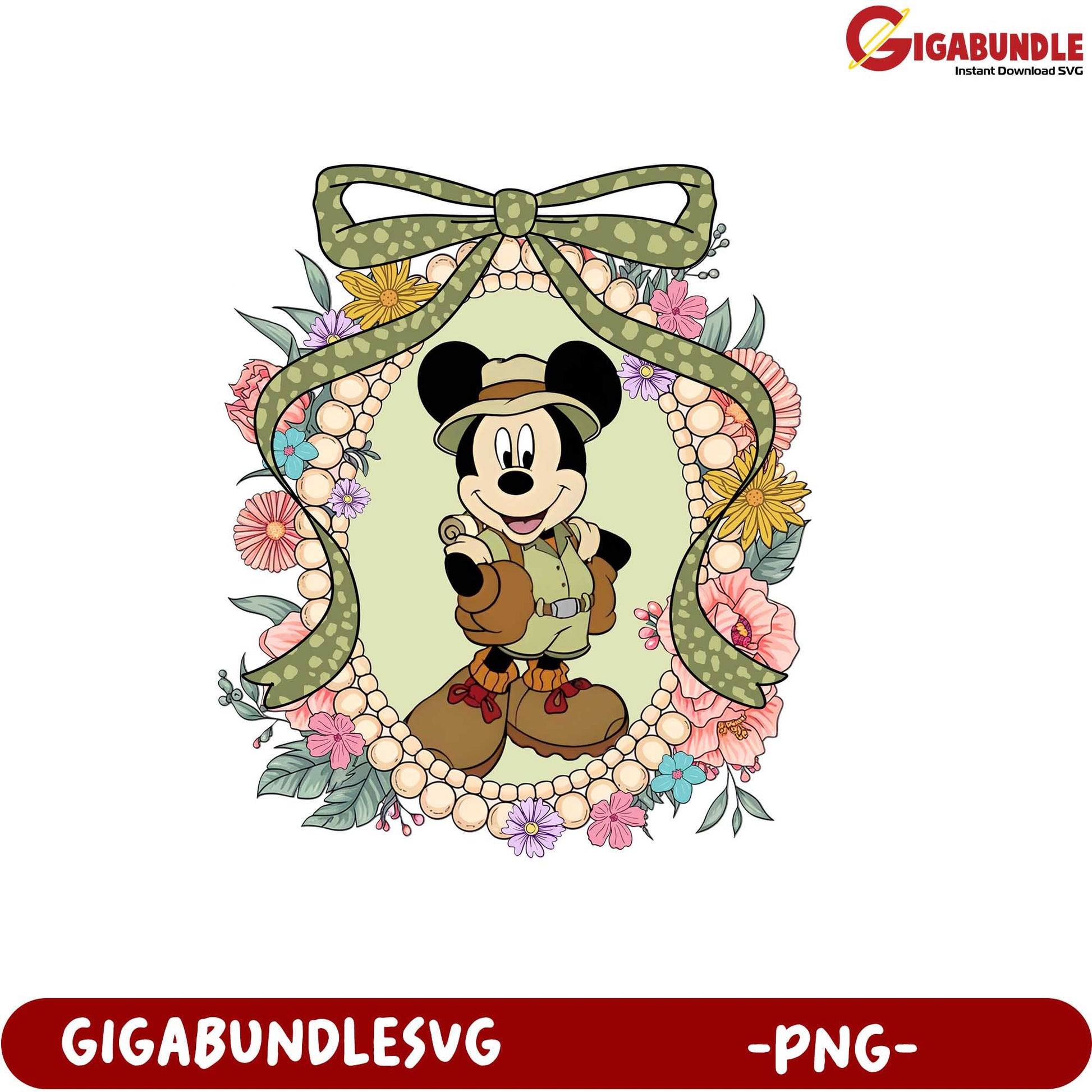 Mickey Mouse Floral Frame Adventure PNG Downloadable Art Design