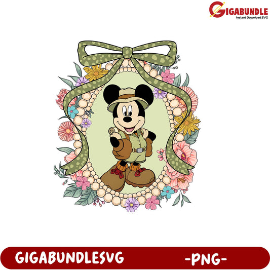 Mickey Mouse Floral Frame Adventure PNG Downloadable Art Design