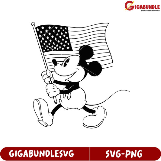 Mickey Mouse Holding American Flag SVG Digital Art for Crafts and Design