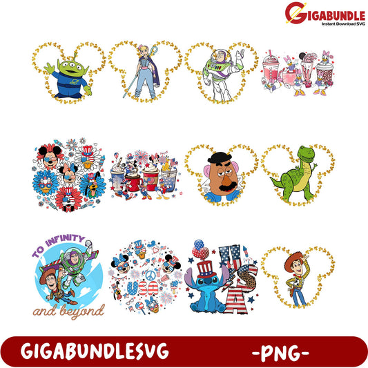 Mickey Mouse PNG Bundle Disney Characters Graphic Set