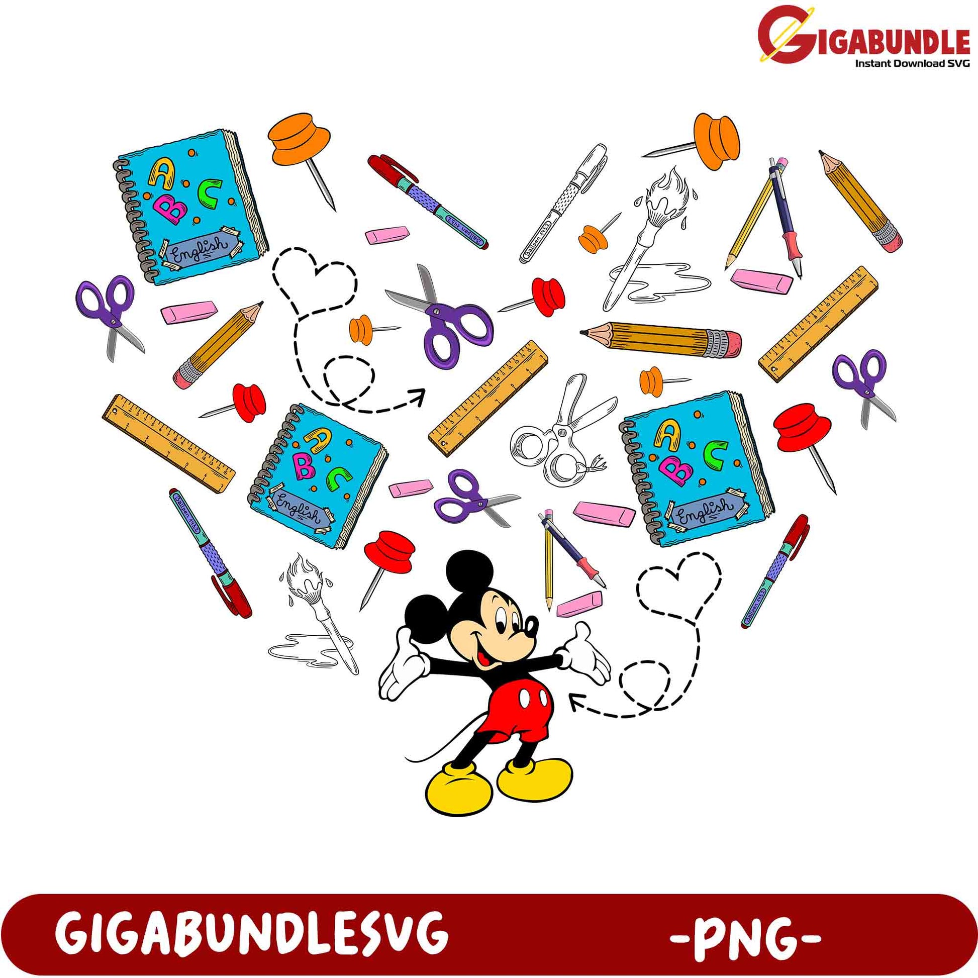 Mickey Mouse School Supplies PNG SVG Bundle