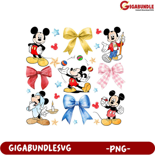 Mickey Mouse Watercolor Bows PNG Craft Design Set