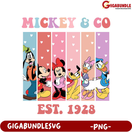 Mickey & Co Vintage PNG  Disney Characters Established 1928 Design