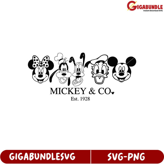 Mickey and Co SVG Design Featuring Iconic Disney Characters Silhouette