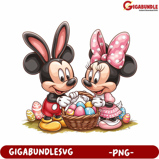 Mickey and Minnie Mouse Celebrating Easter PNG Clipart Image