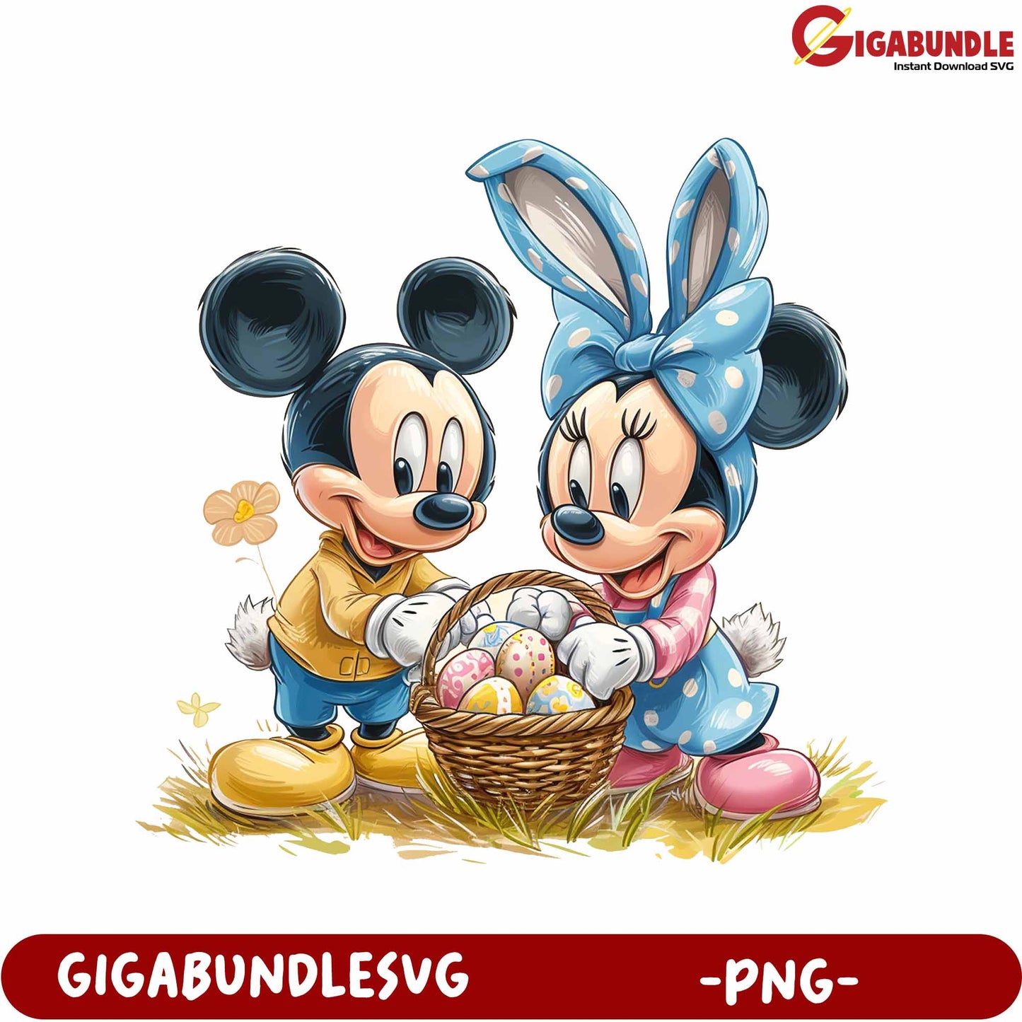 Mickey and Minnie Mouse Easter Basket PNG Graphic Download