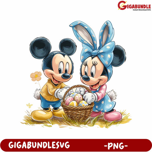 Mickey and Minnie Mouse Easter Basket PNG Graphic Download