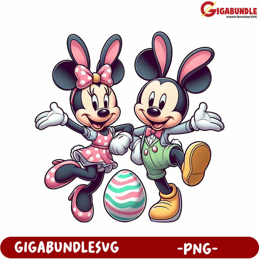 Mickey and Minnie Mouse Easter Bunny PNG Digital Artwork Design