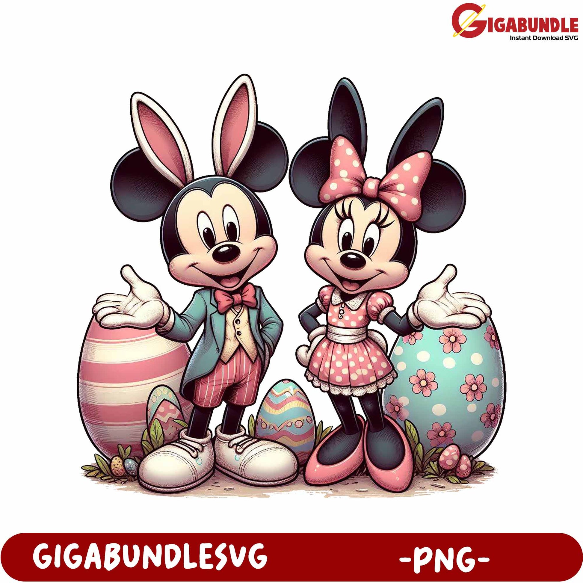 Mickey and Minnie Mouse PNG Easter Egg Design for Download