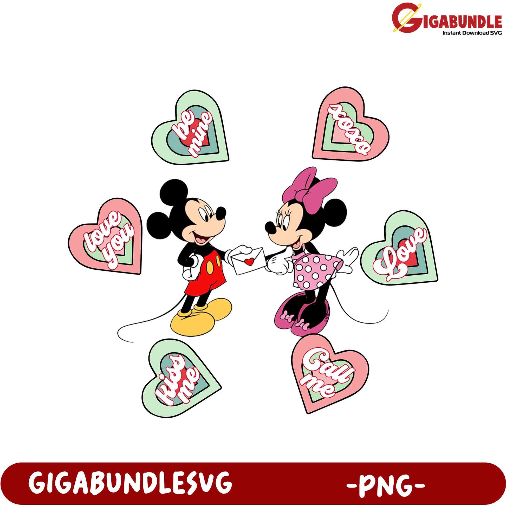 Mickey and Minnie Romantic Love Hearts PNG for Valentine's Day Decor