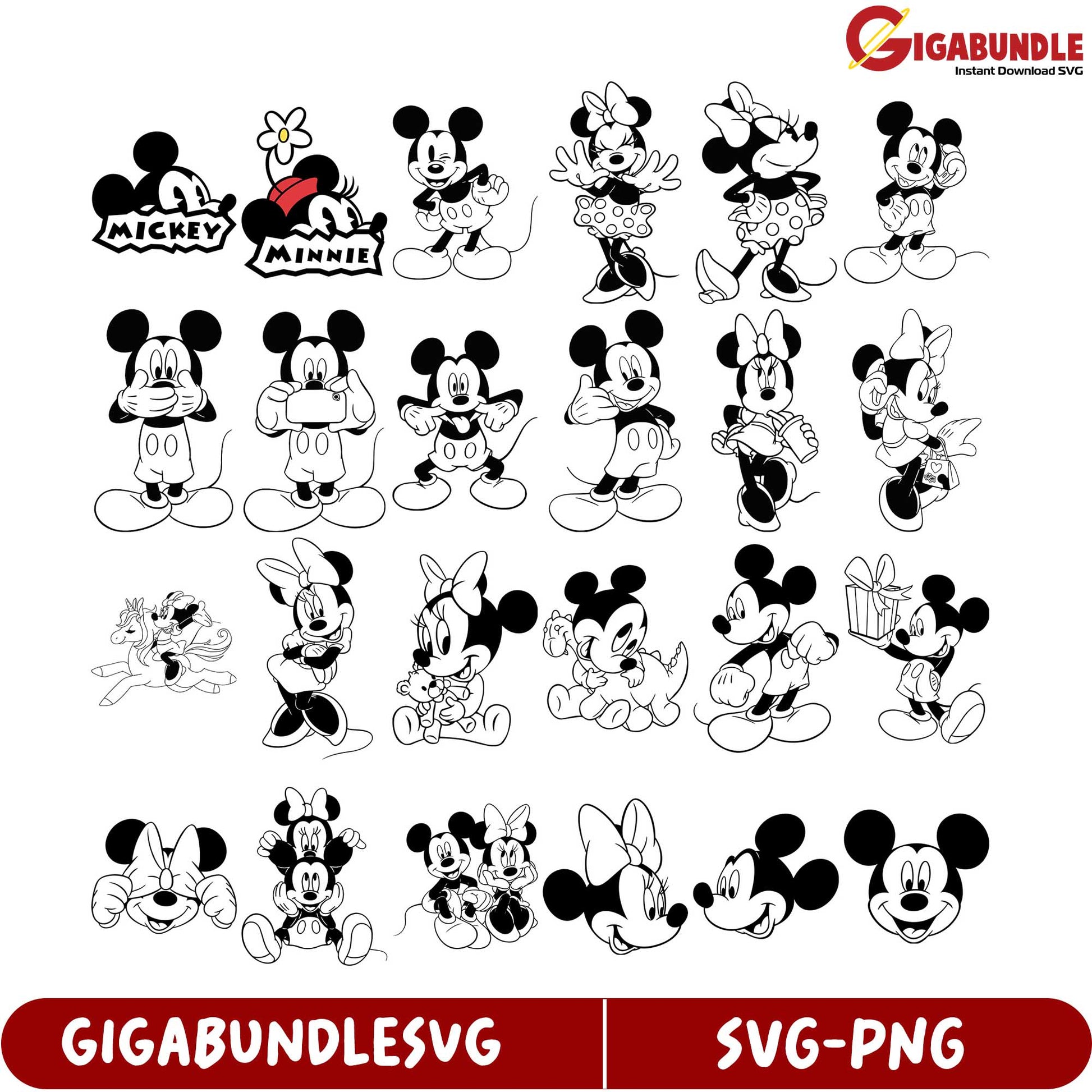 Mickey and Minnie SVG Bundle 20 Cute Designs for Crafts