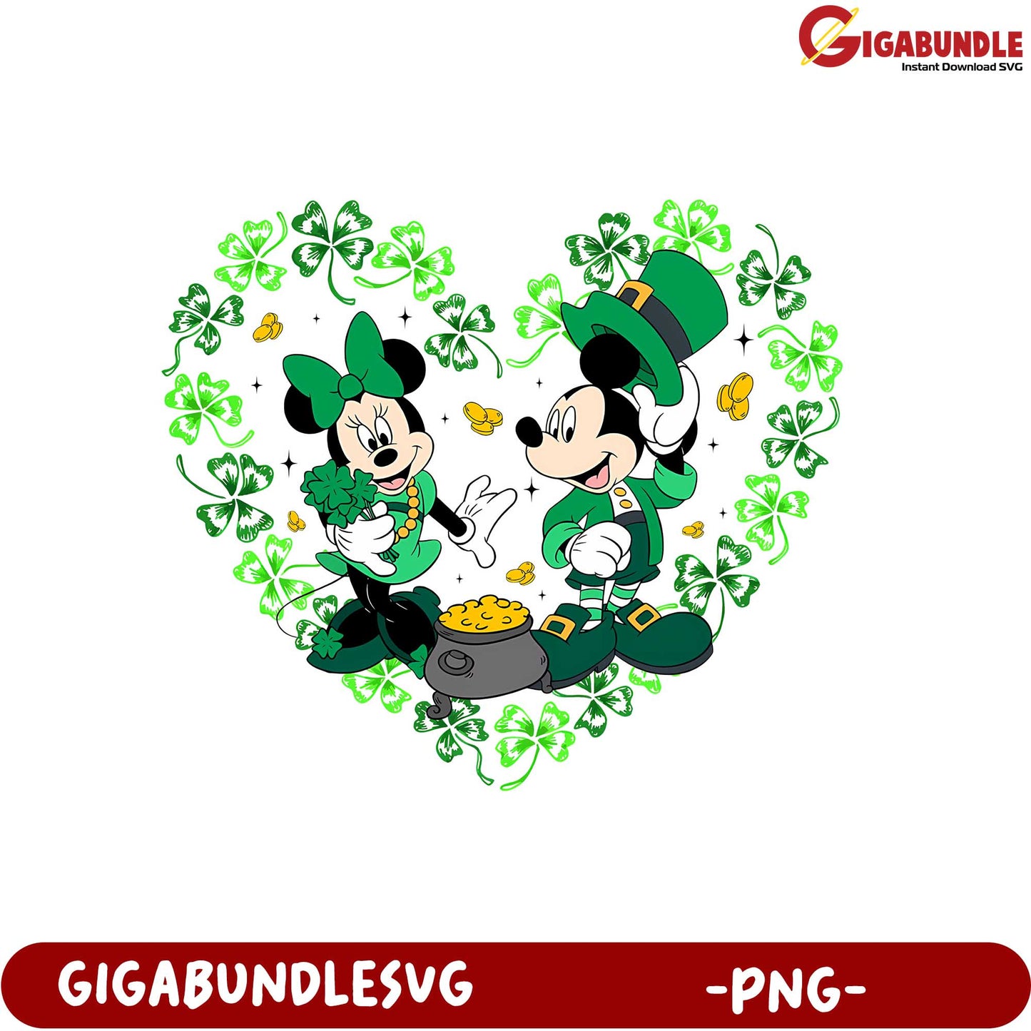 Mickey and Minnie St. Patrick's Day Heart PNG for Festive Fun