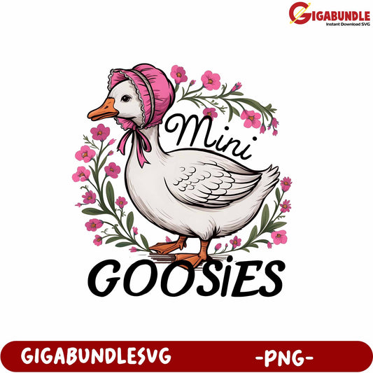 Mini Goosies Cute Duckling Design with Floral Accents PNG Download