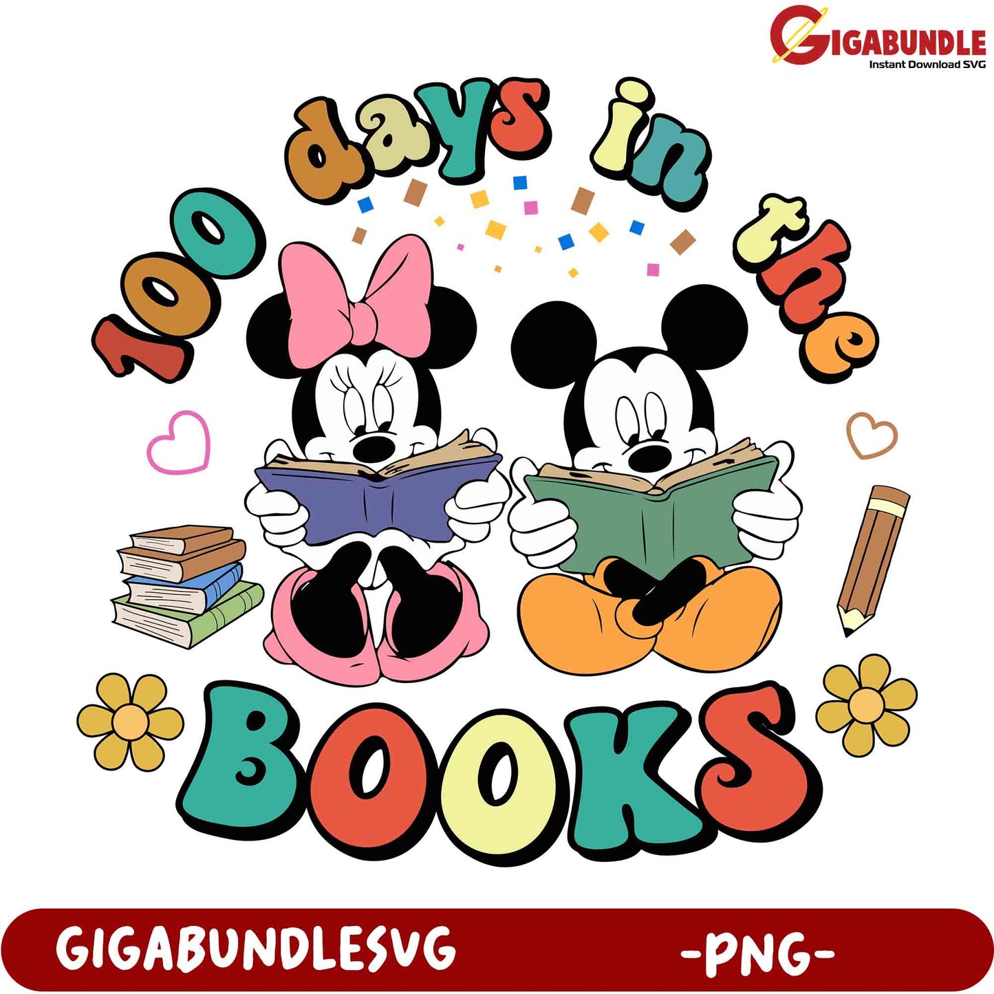 Minnie Mickey 100 Days Books PNG SVG