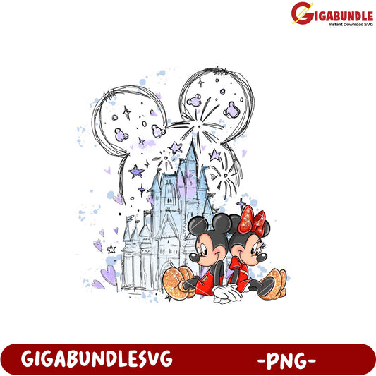 Minnie Mickey Castle Fireworks Colorful PNG Design