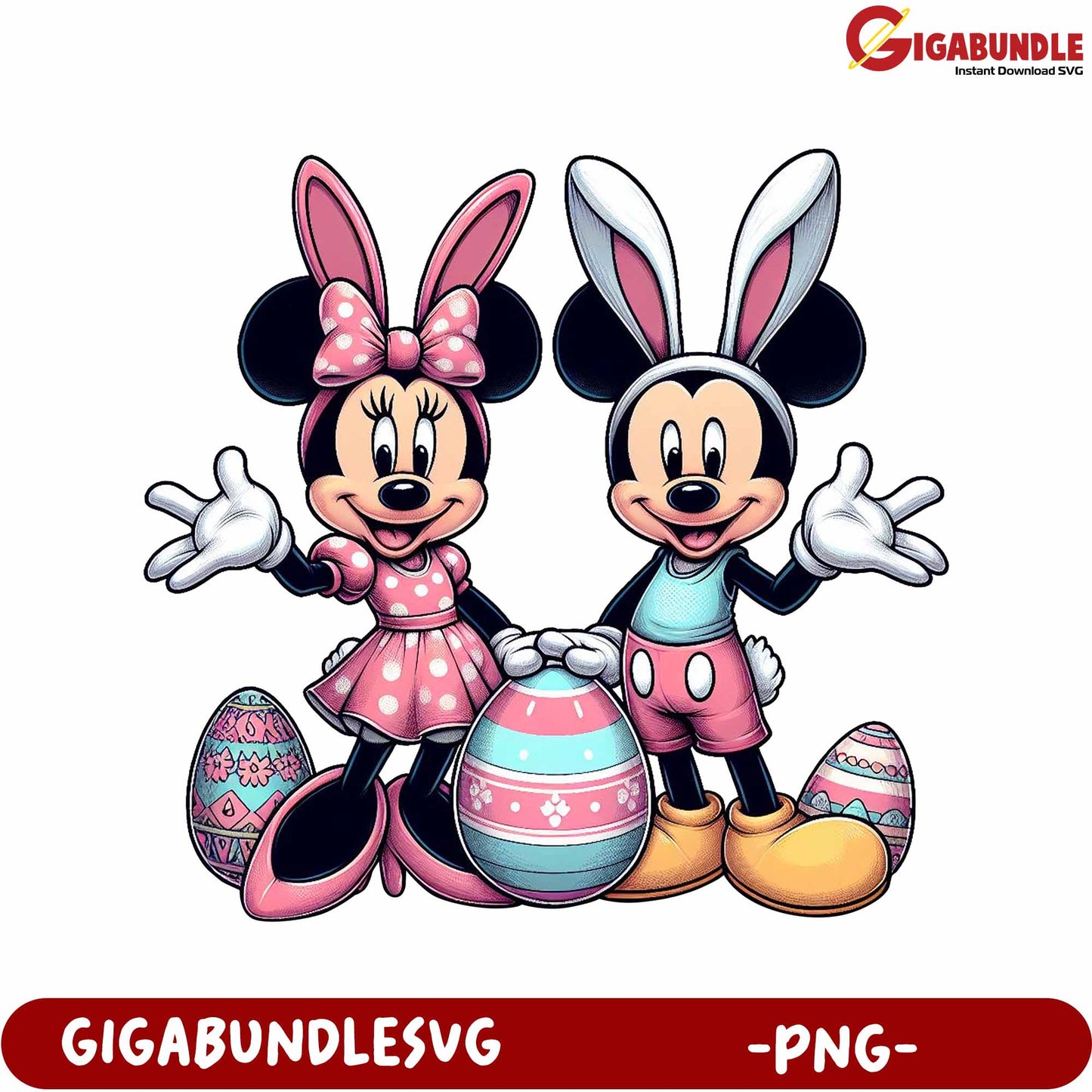 Minnie Mickey Easter Bunny PNG Design for Creative Projects