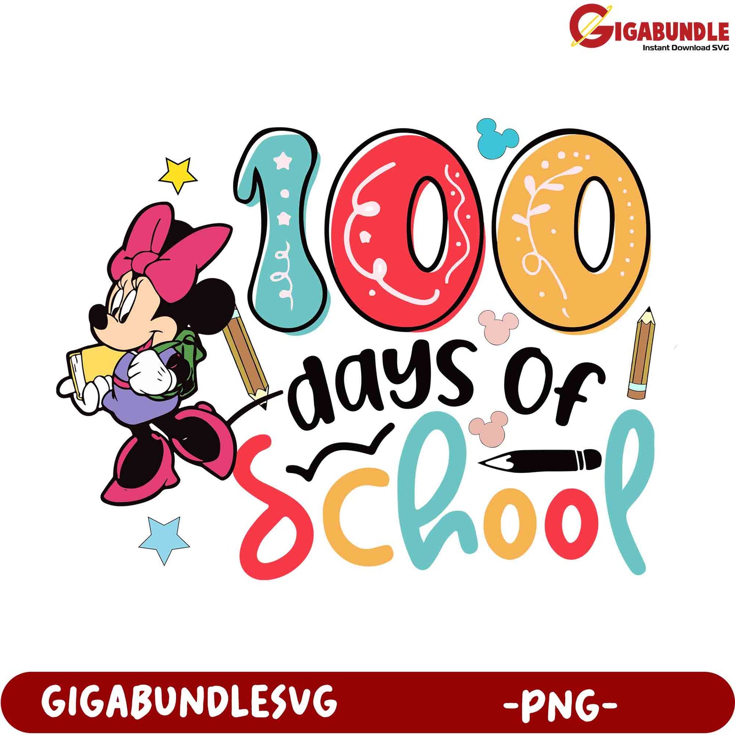 Minnie Mouse 100 Days of School, PNG Product Download