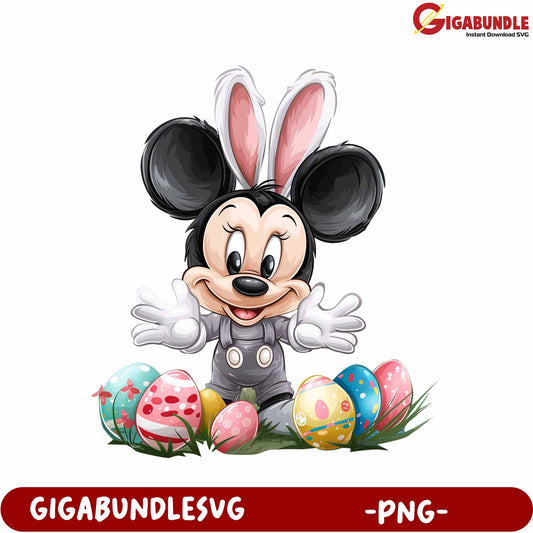 Minnie Mouse Bunny with Colorful Easter Eggs - PNG Download