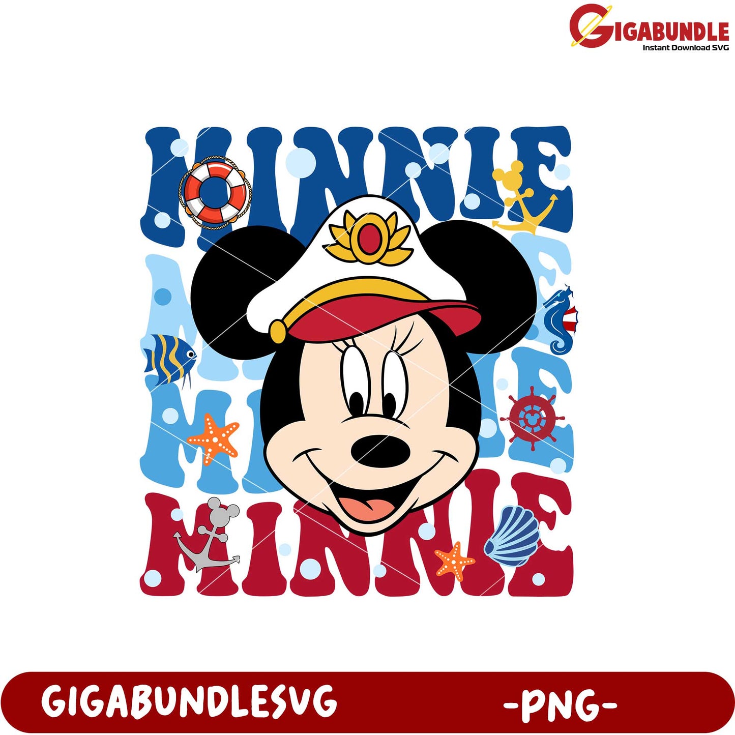 Minnie Mouse Captain Theme Graphic for Kids PNG Design