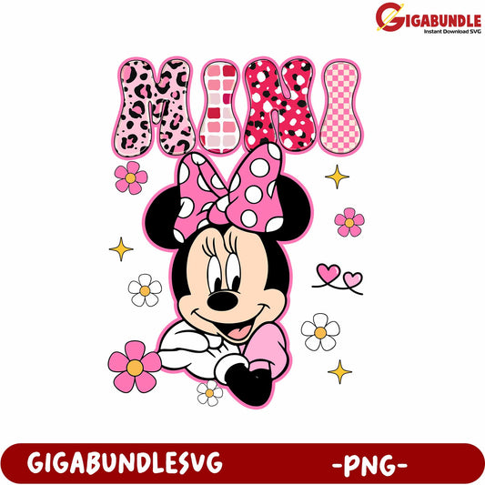 Minnie Mouse Cute PNG Design with Flowers and Bow Highlights