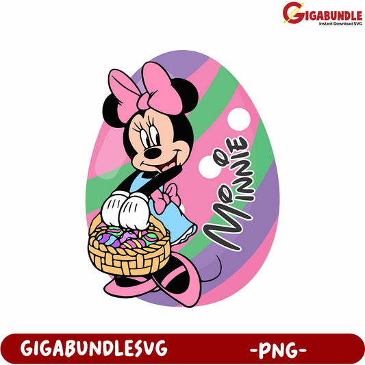Minnie Mouse Easter PNG Design with Colorful Egg and Basket