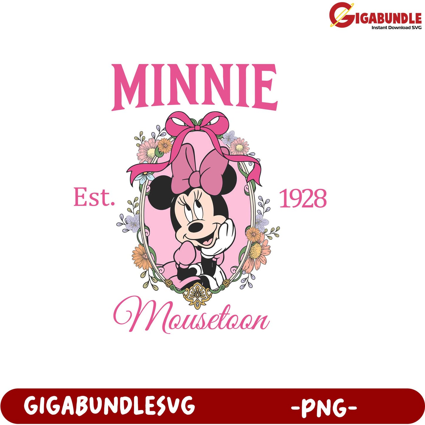 Minnie Mouse Floral Design Established 1928 PNG Product Download