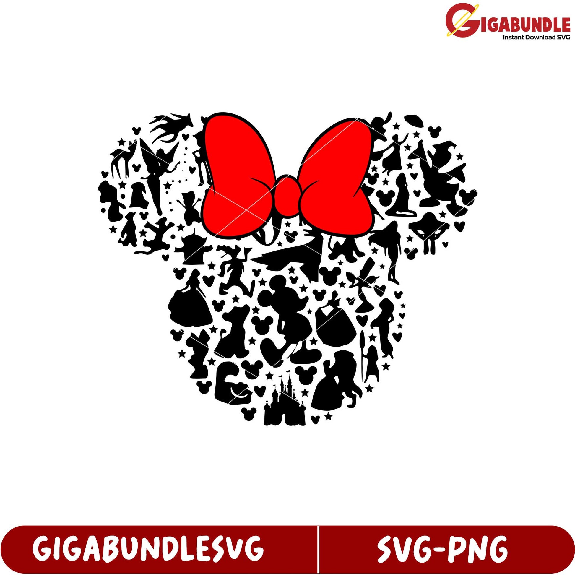 Minnie Mouse Silhouette Art with Red Bow for SVG Design Projects