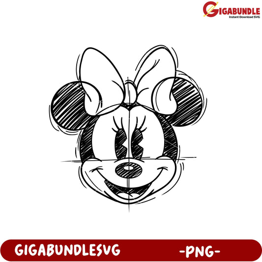 Minnie Mouse Sketch PNG Art for Crafts and Designs
