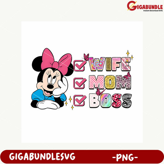 Minnie Mouse Wife Mom Boss PNG Graphic Design Download