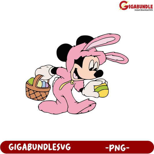 Minnie Mouse in Bunny Costume with Easter Basket PNG Download