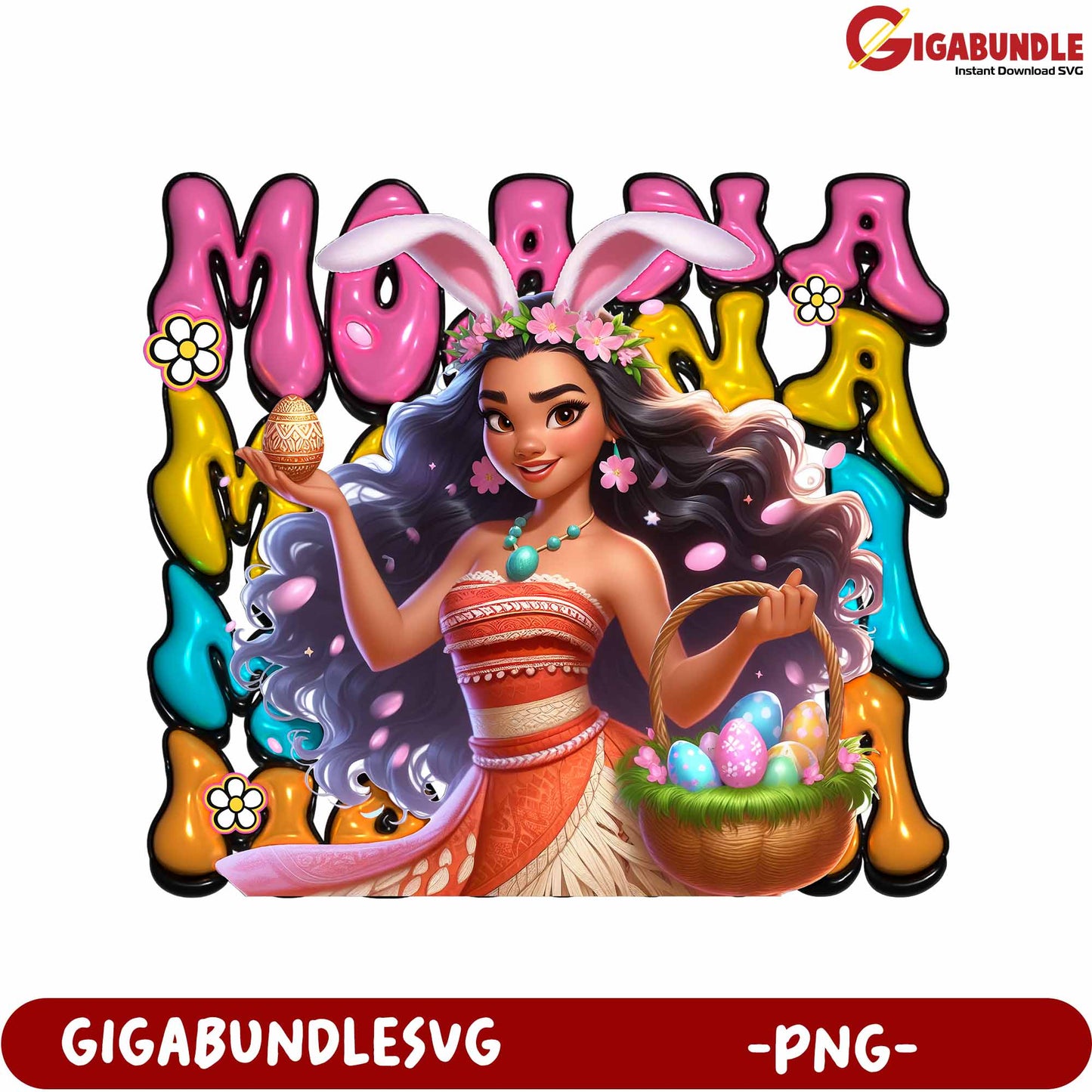 Moana Bunny Easter Celebration PNG Digital Download for Kids